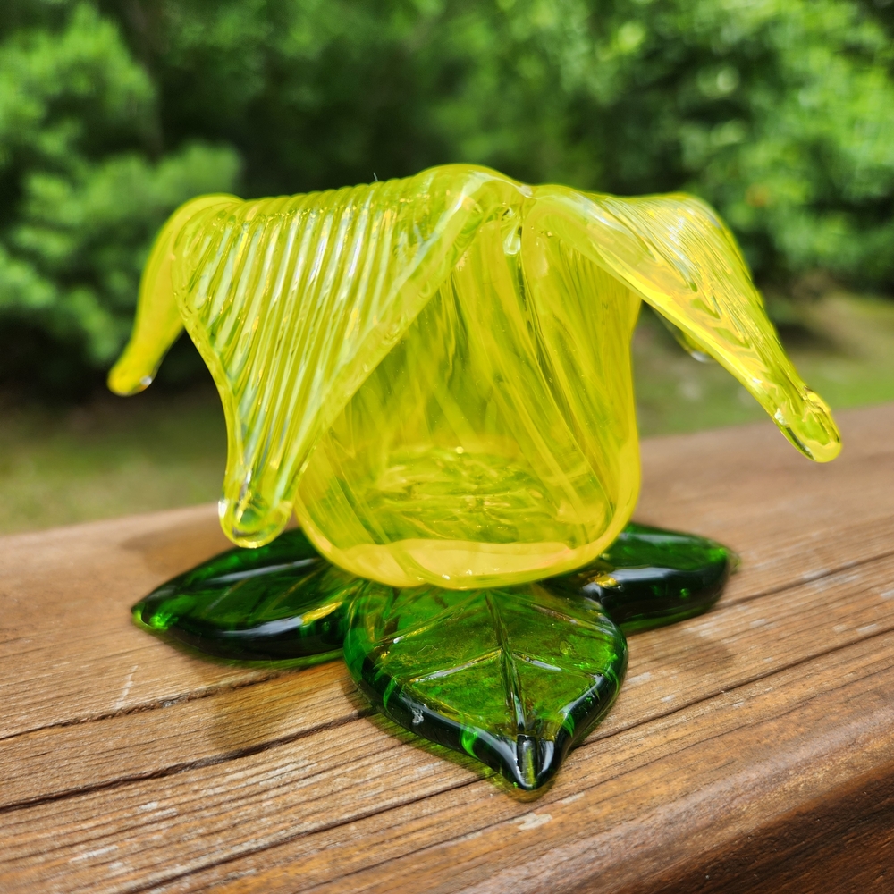 Hand-Blown Art Glass Daffodil Candle Holder